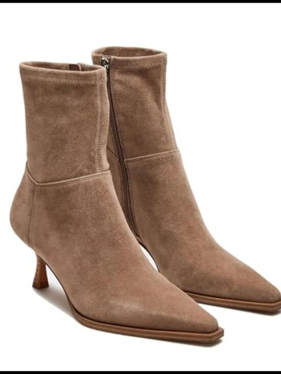 Shoes - Womens Ankle Boots Kitten Heel Pointed Toe Synthetic Leather Booties